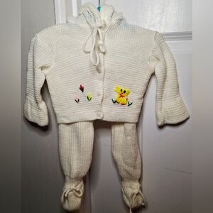 Vintage 80s Adorable Embroidered Knit Baby Outfit (12-18 mo)